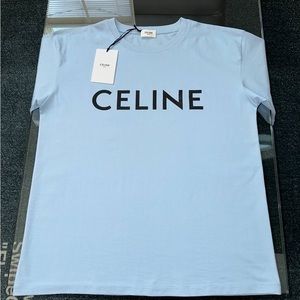 Men’s Celine Light Blue Logo T-Shirt Size Medium